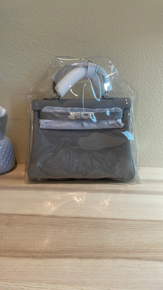 Top Handle Leather Satchel 28cm Trench Gray