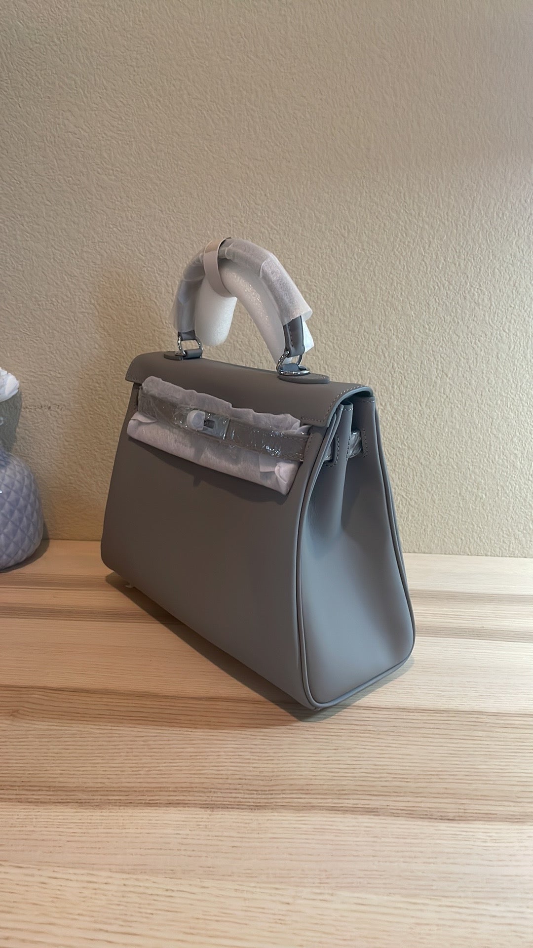 Top Handle Leather Satchel 28cm Trench Gray