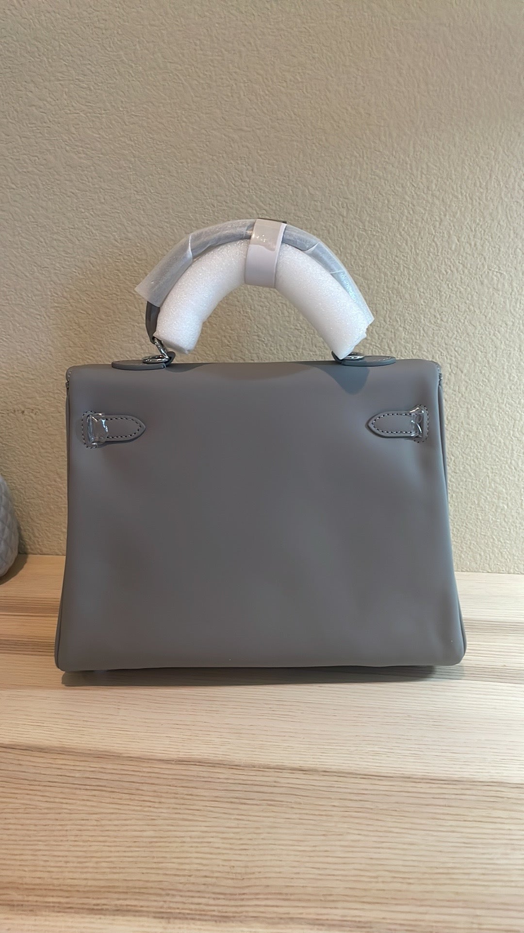 Top Handle Leather Satchel 28cm Trench Gray