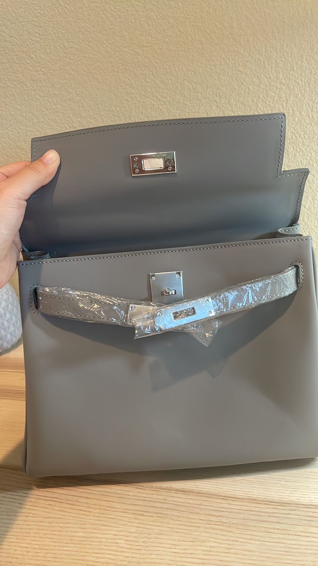 Top Handle Leather Satchel 28cm Trench Gray