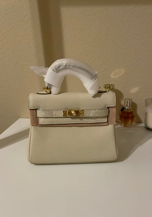 Top Handle Belted KL Satchel 20cm Cream