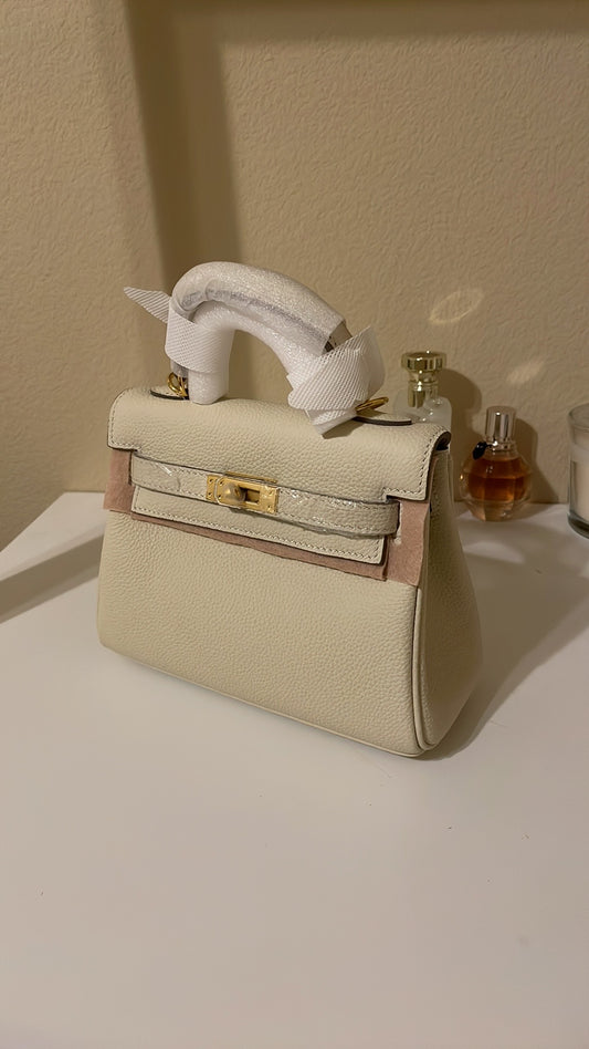 Top Handle Belted KL Satchel 20cm Cream