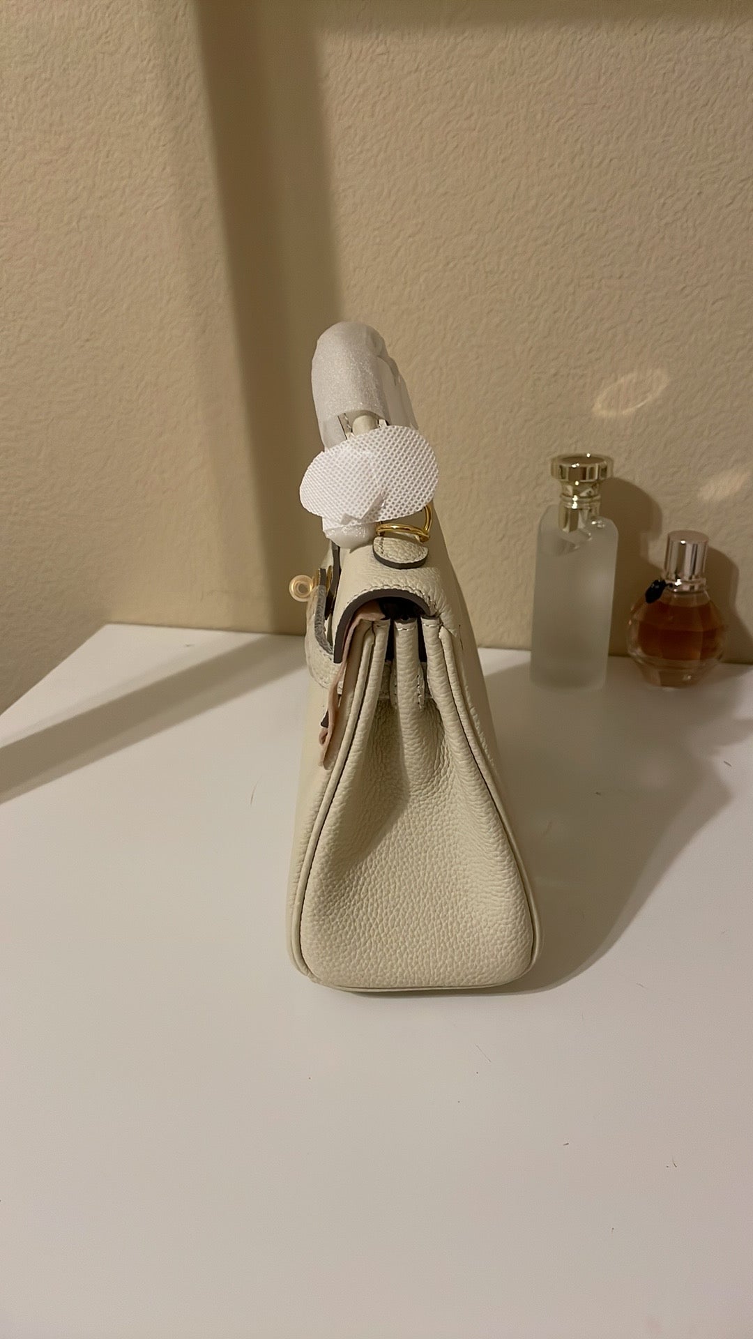 Top Handle Belted KL Satchel 20cm Cream