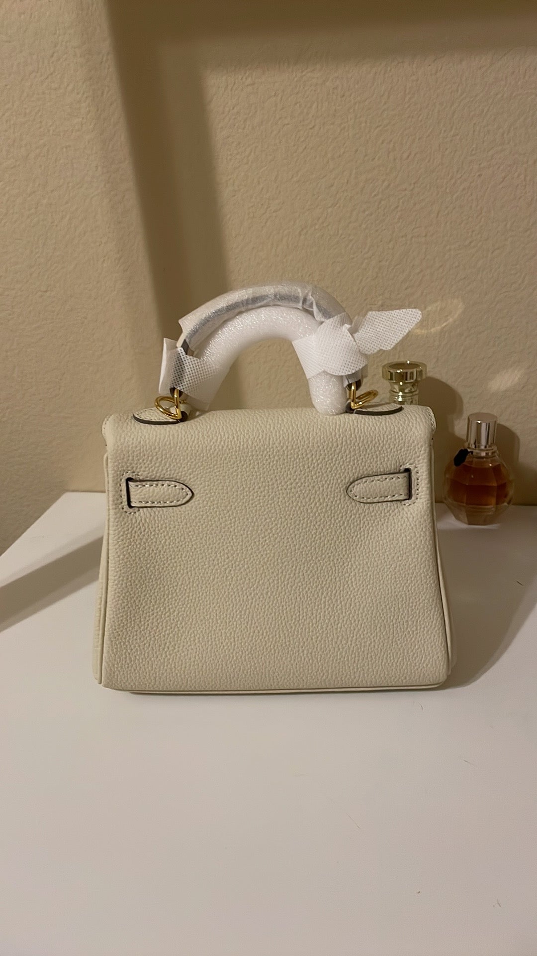 Top Handle Belted KL Satchel 20cm Cream