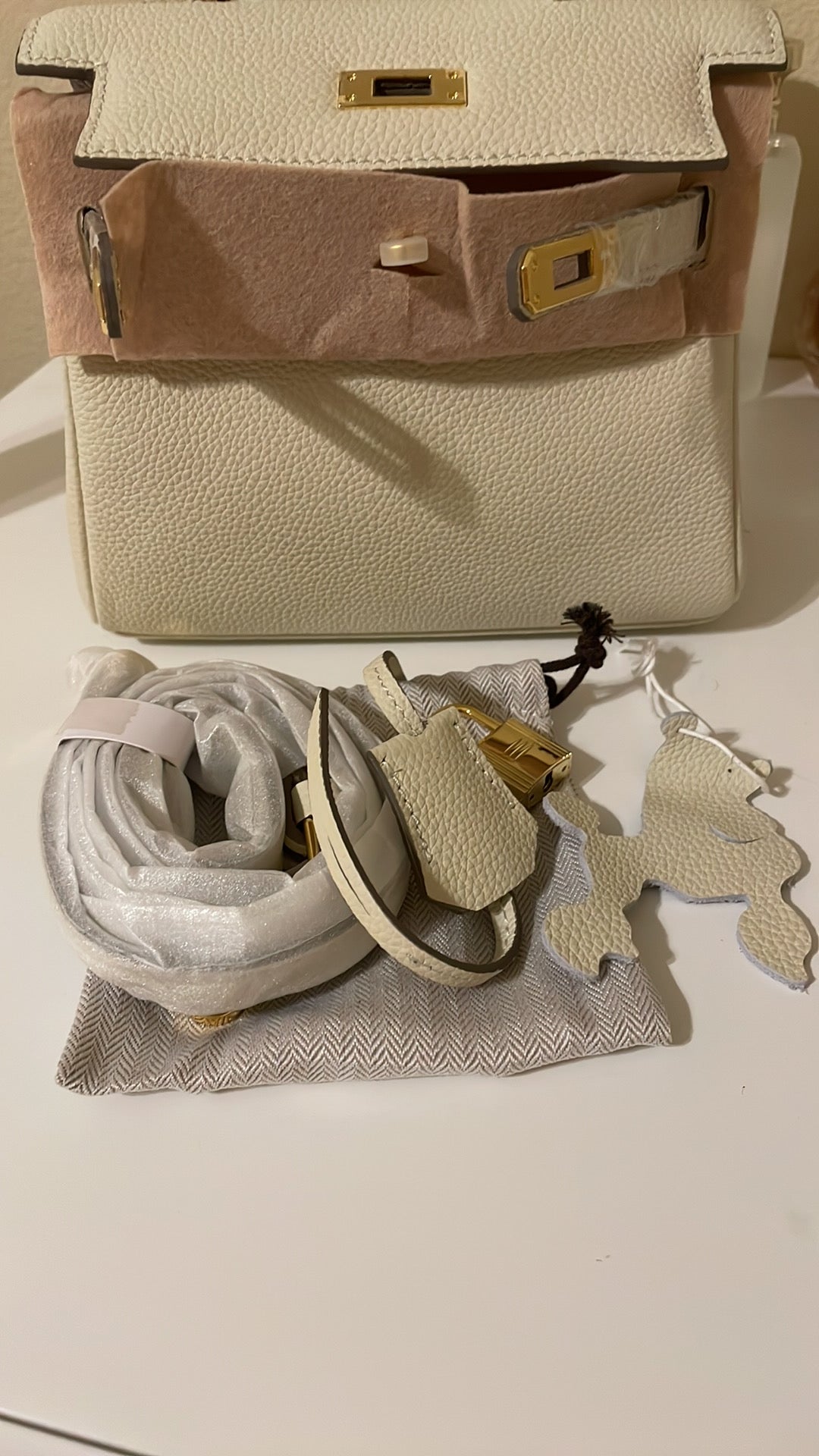 Top Handle Belted KL Satchel 20cm Cream