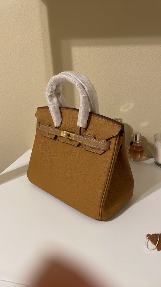 Top Handle Leather BK Satchel 25cm Biscuit