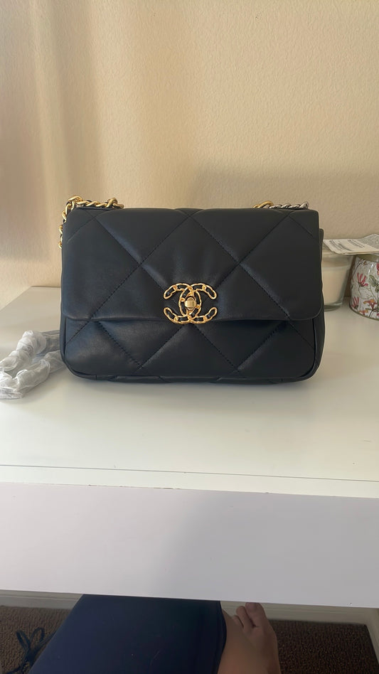 Black Quilted Lambskin Flap Bag 26cm