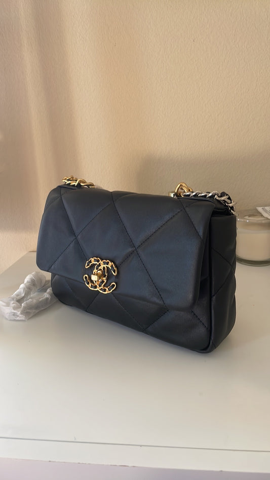 Black Quilted Lambskin Flap Bag 26cm
