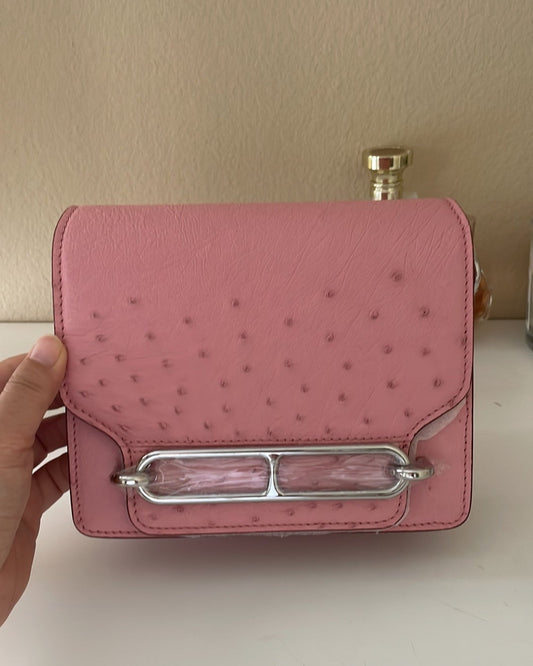 RARE Ostrich Leather Crossbody Box Bag Pink