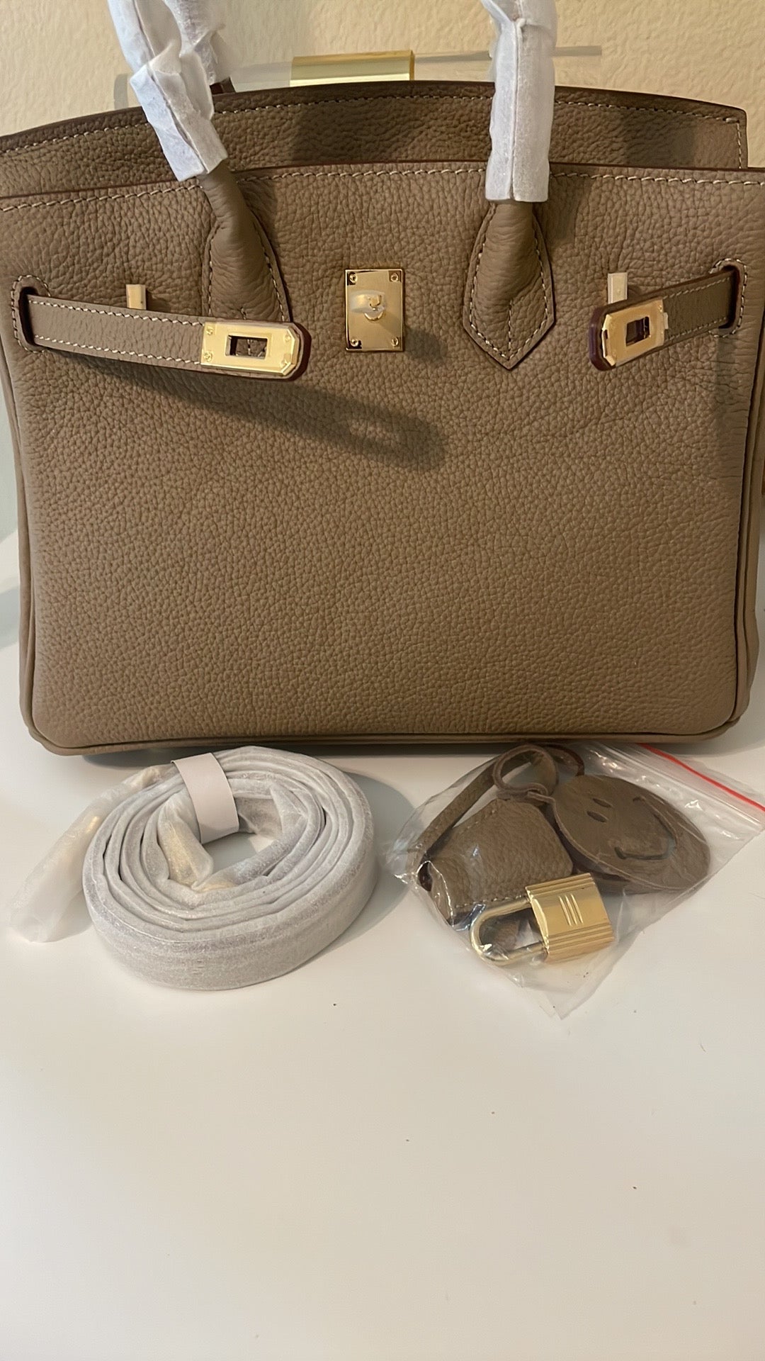 Round Top Handle Leather Satchel 25cm Etaupe