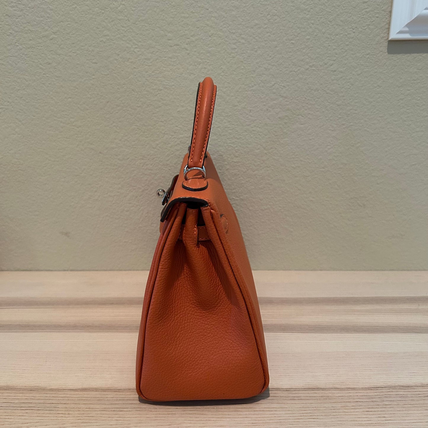 Leather Inside Out | Top Handle Belted Satchel 25cm Orange
