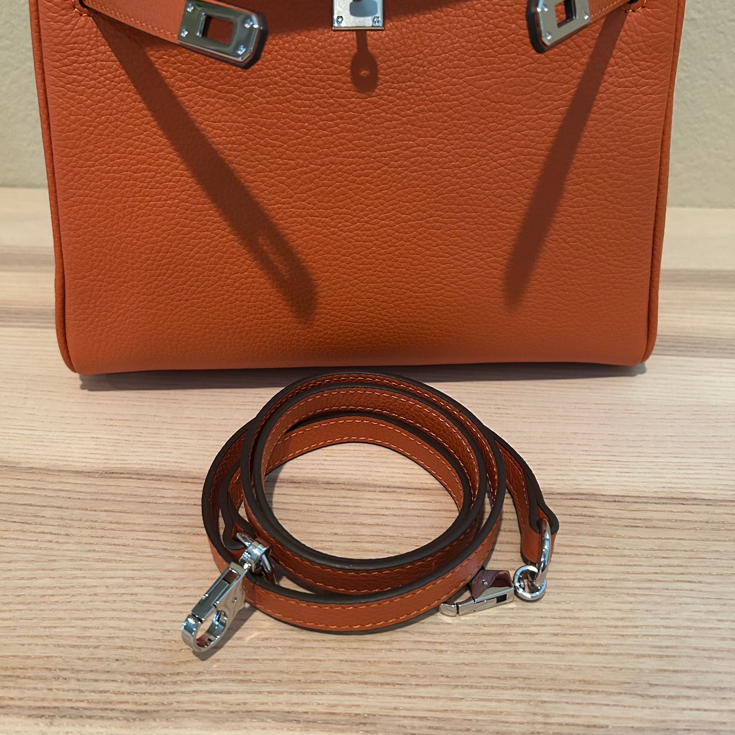 Leather Inside Out | Top Handle Belted Satchel 25cm Orange