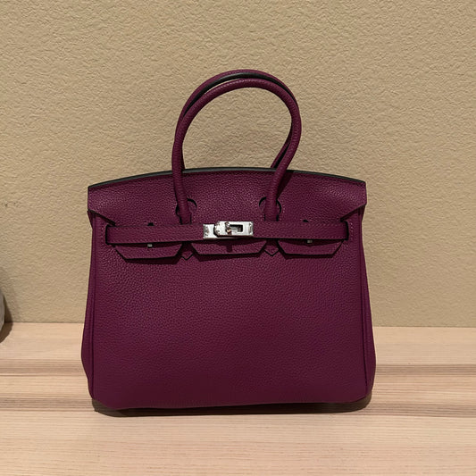 Round Top Handle Leather Satchel 25cm Purple