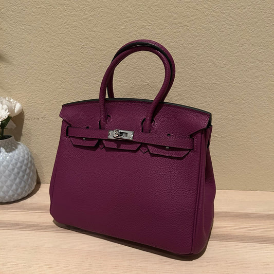 Round Top Handle Leather Satchel 25cm Purple