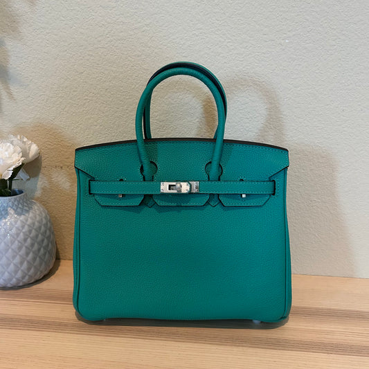 Round Top Handle Leather Satchel 25cm Green