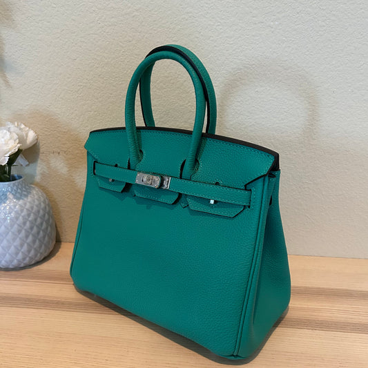 Round Top Handle Leather Satchel 25cm Green