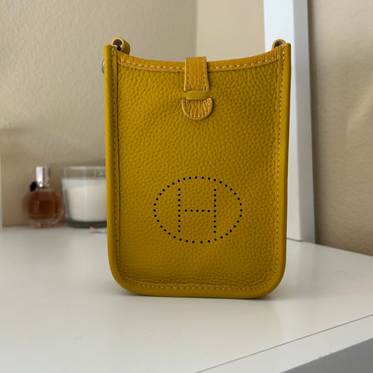 Perforated Leather Phone Pouch Yellow