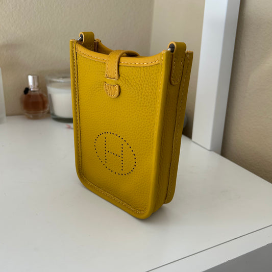 Perforated Leather Phone Pouch Yellow