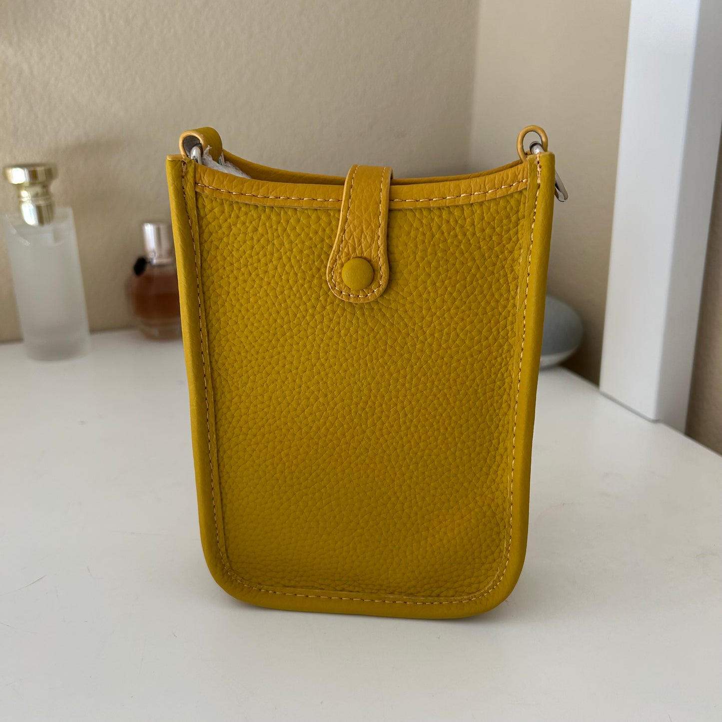 Perforated Leather Phone Pouch Yellow