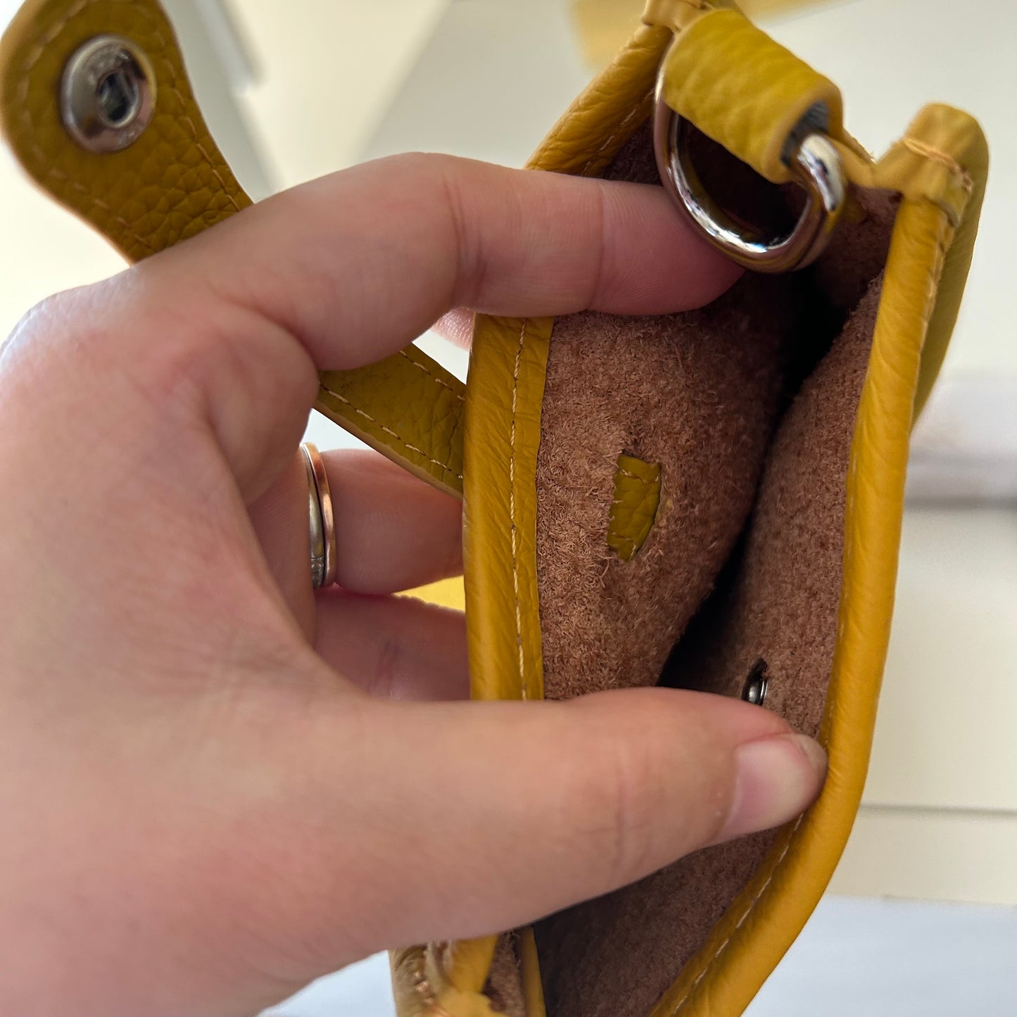 Perforated Leather Phone Pouch Yellow