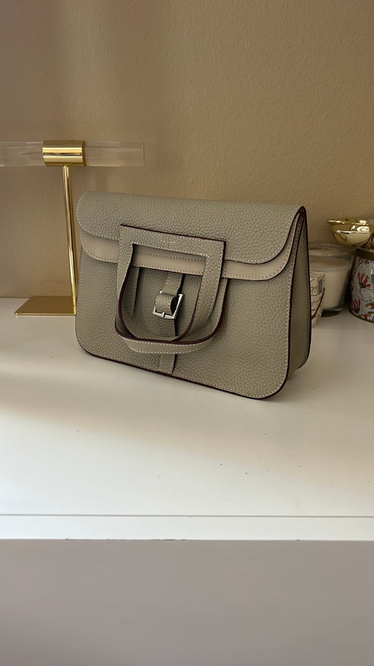 Front Buckle Leather Bag Gray