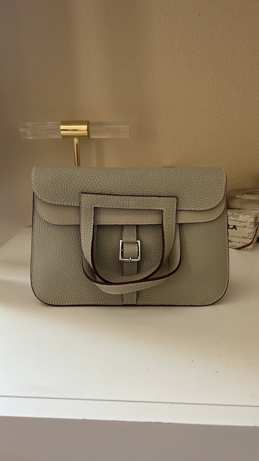 Front Buckle Leather Bag Gray