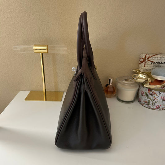 Round Top Handle Color Combo Leather Satchel 30cm Ebene