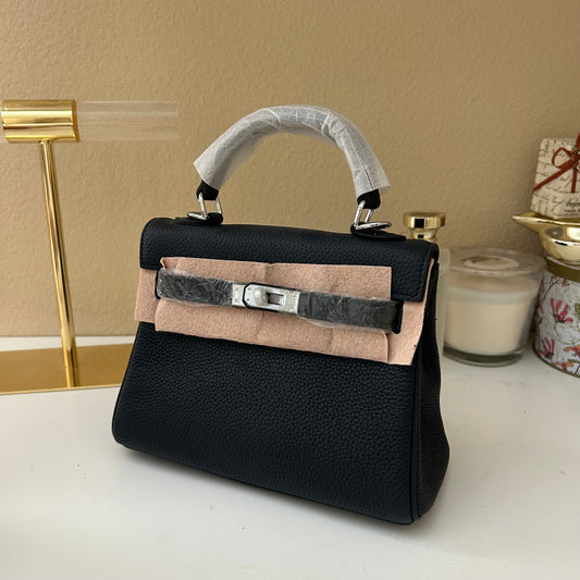 Top Handle Leather Satchel 20cm Midnight Blue