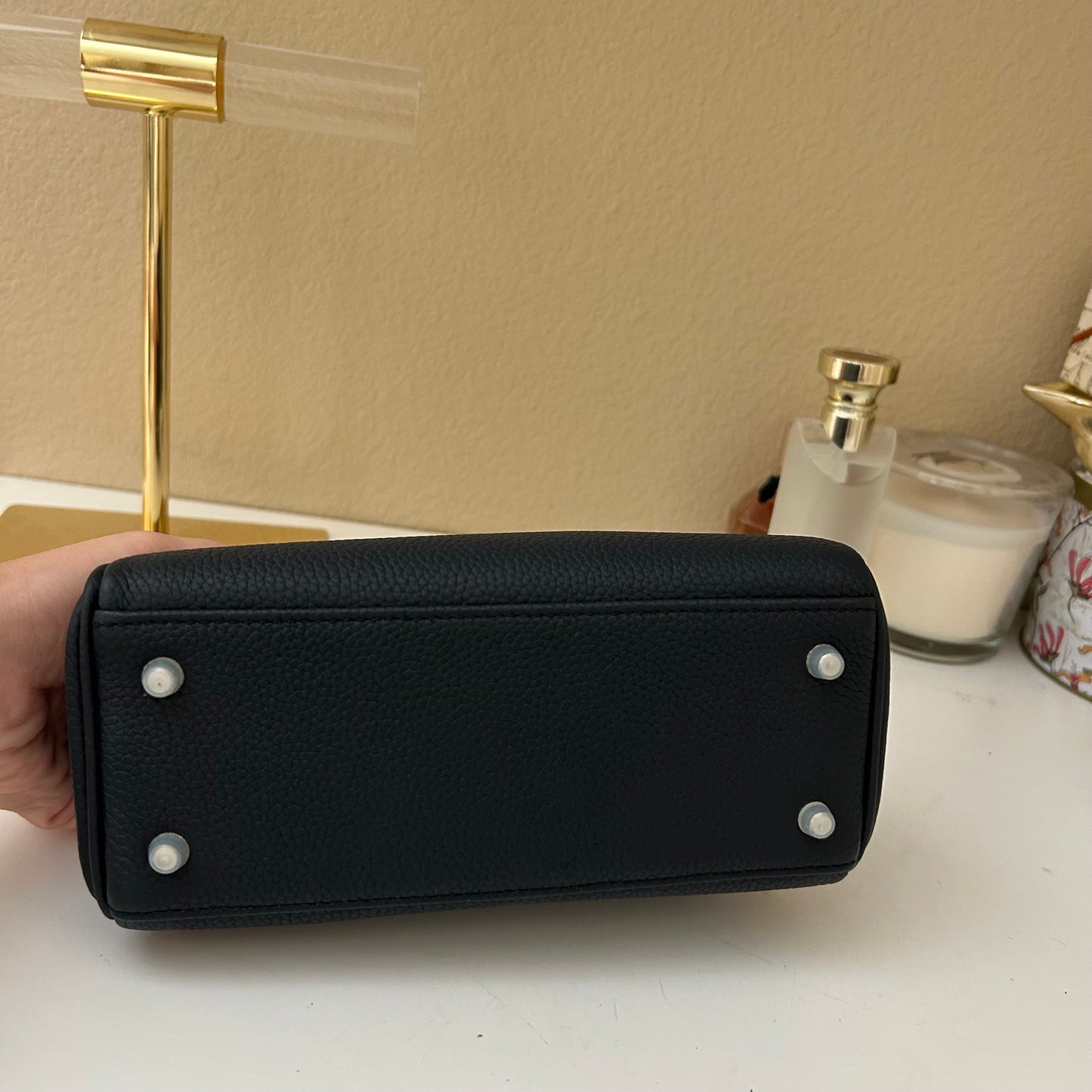 Top Handle Leather Satchel 20cm Midnight Blue