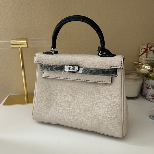 Top Handle Leather KL Satchel 25cm “Panda” Black & White