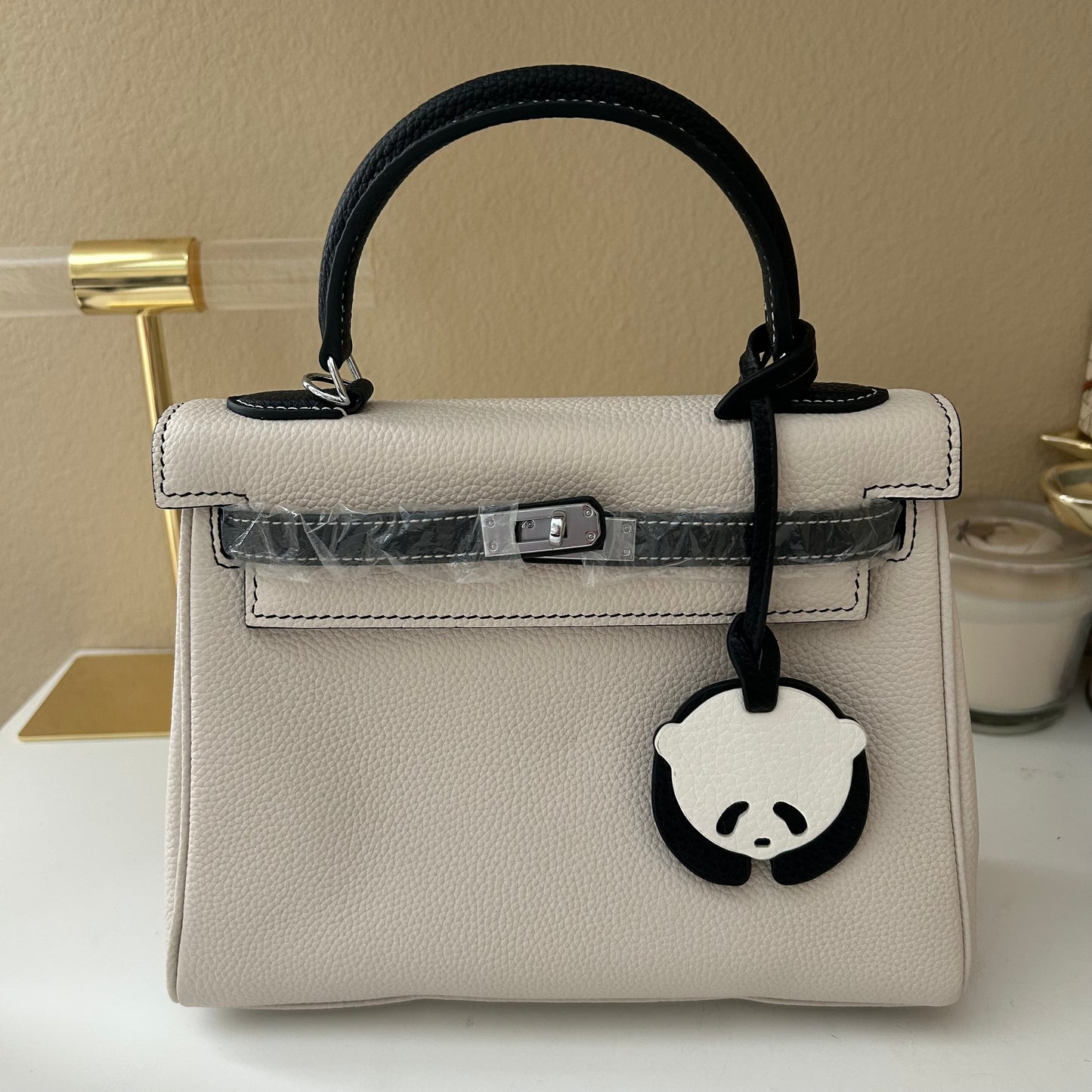 Top Handle Leather KL Satchel 25cm “Panda” Black & White