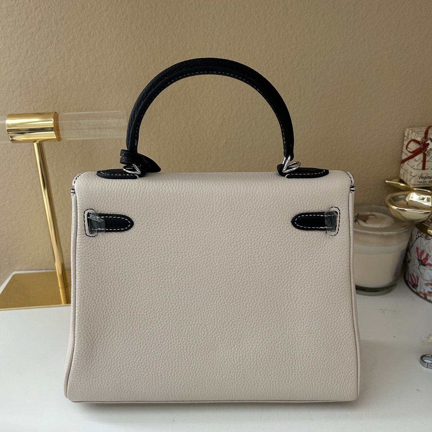 Top Handle Leather KL Satchel 25cm “Panda” Black & White