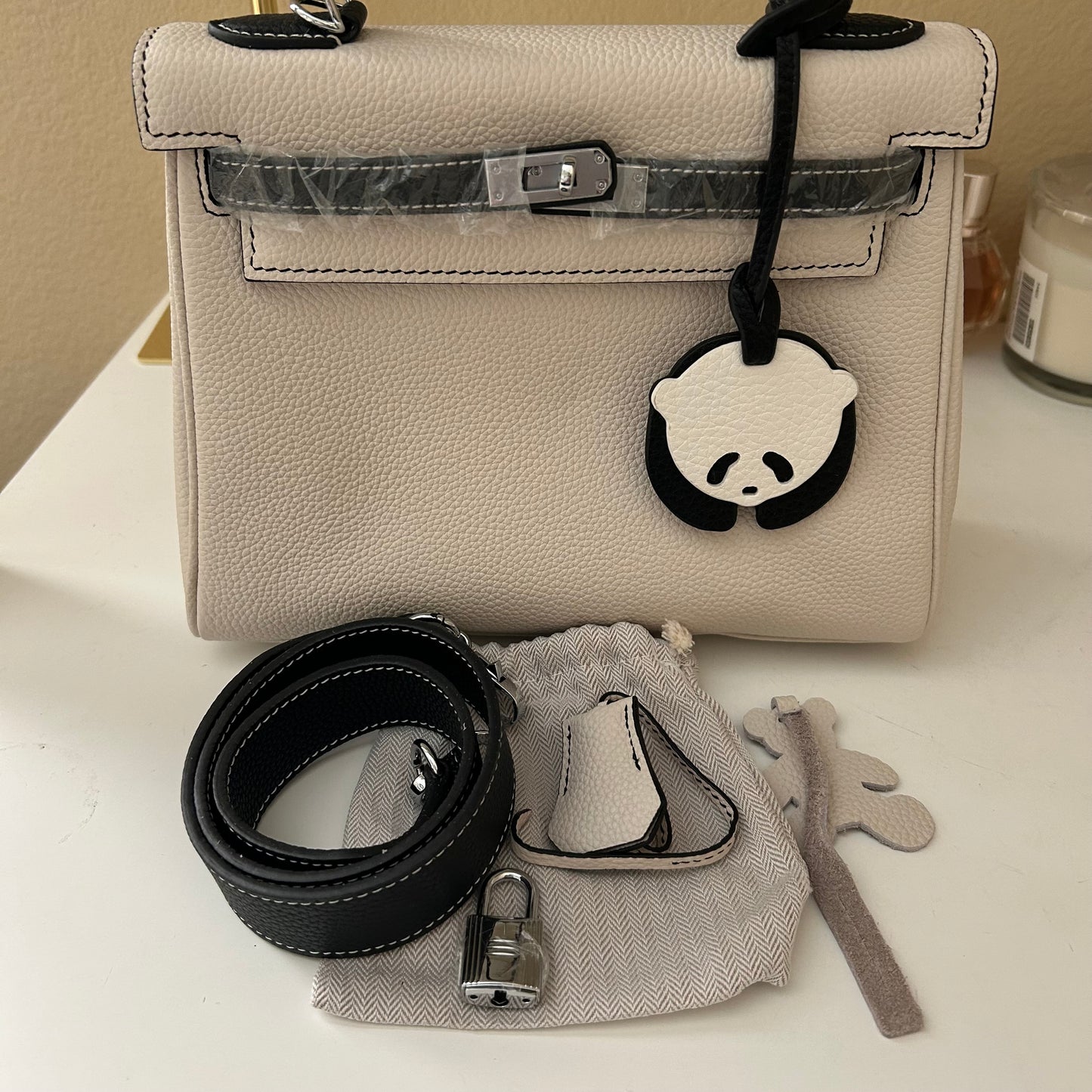 Top Handle Leather KL Satchel 25cm “Panda” Black & White