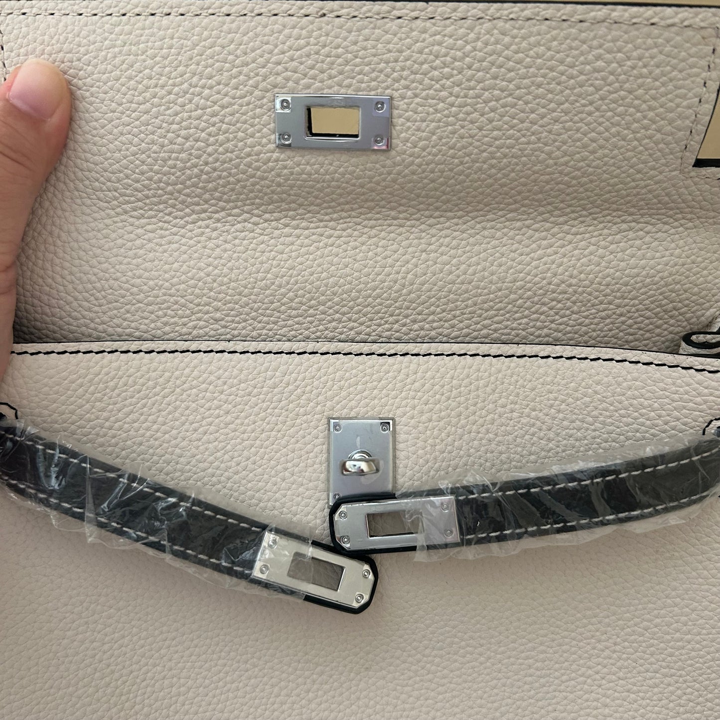 Top Handle Leather KL Satchel 25cm “Panda” Black & White