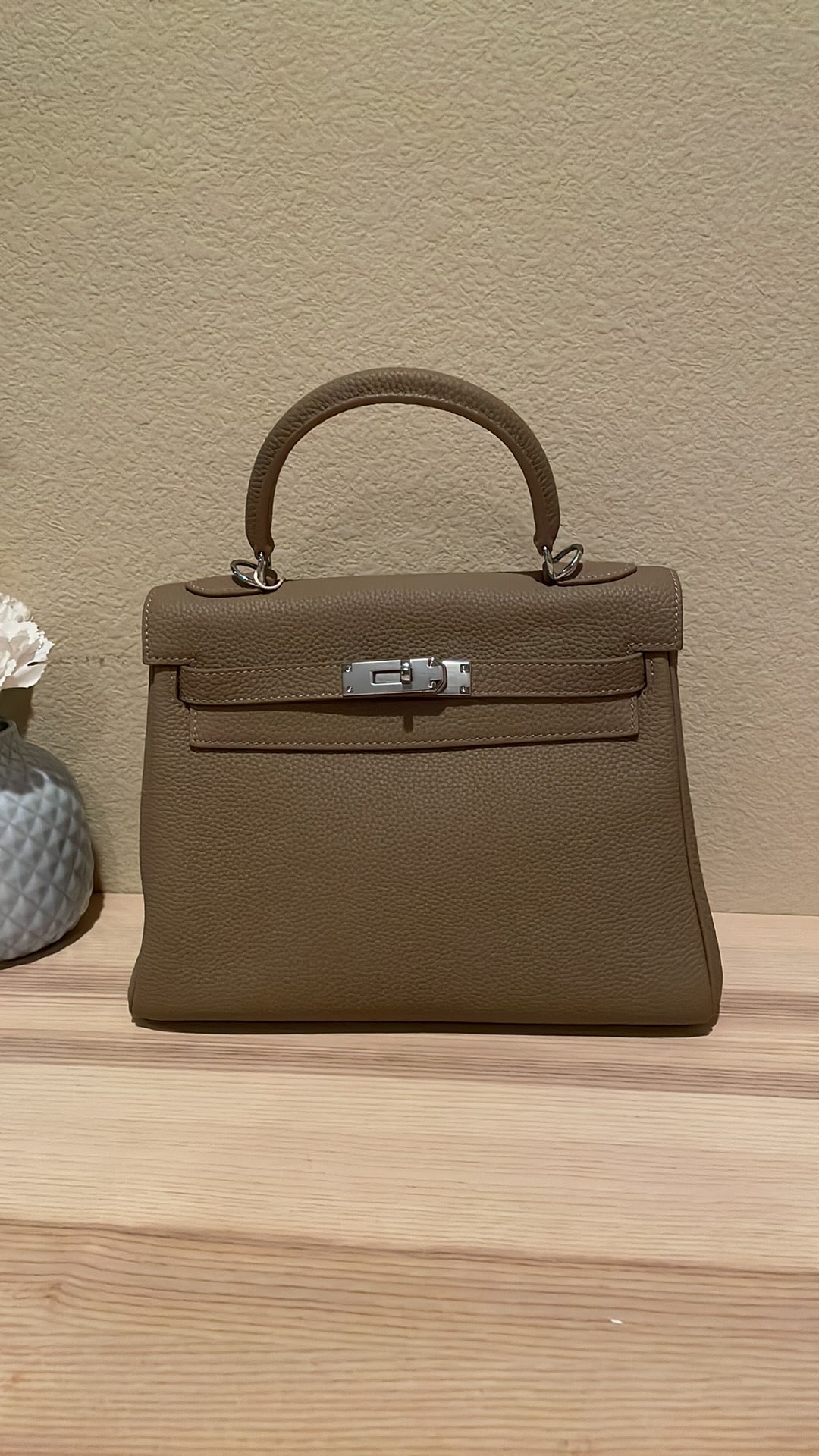 Top Handle Leather Satchel 28cm Trench Gray