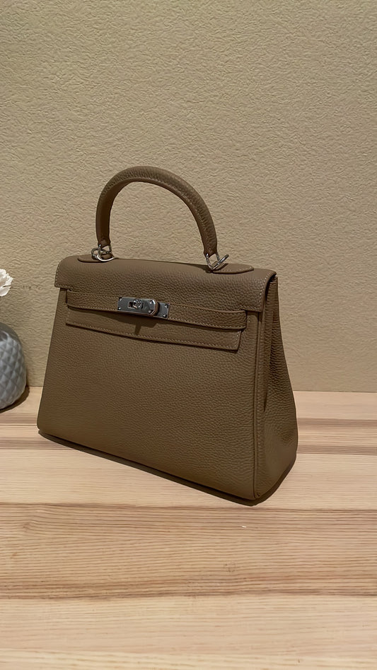 Top Handle Leather Satchel 28cm Trench Gray