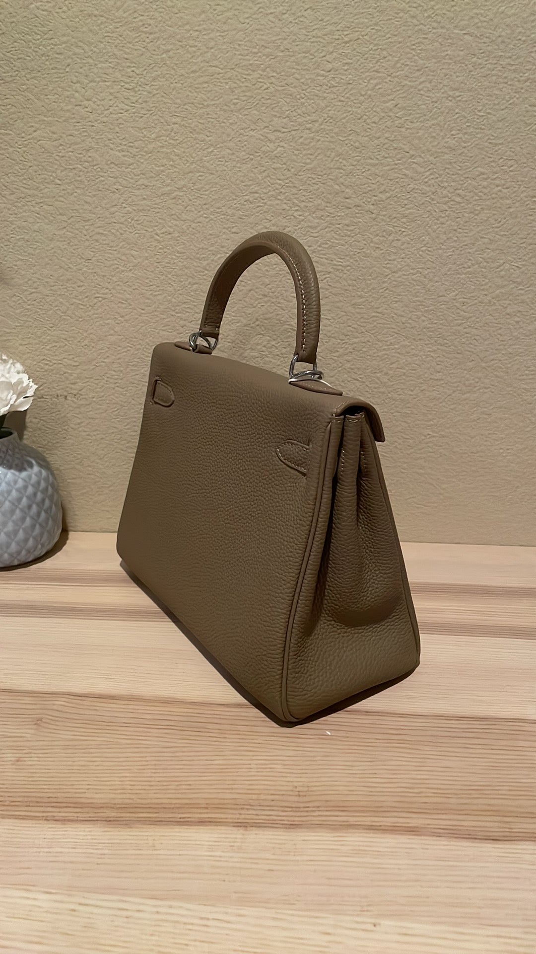 Top Handle Leather Satchel 28cm Trench Gray