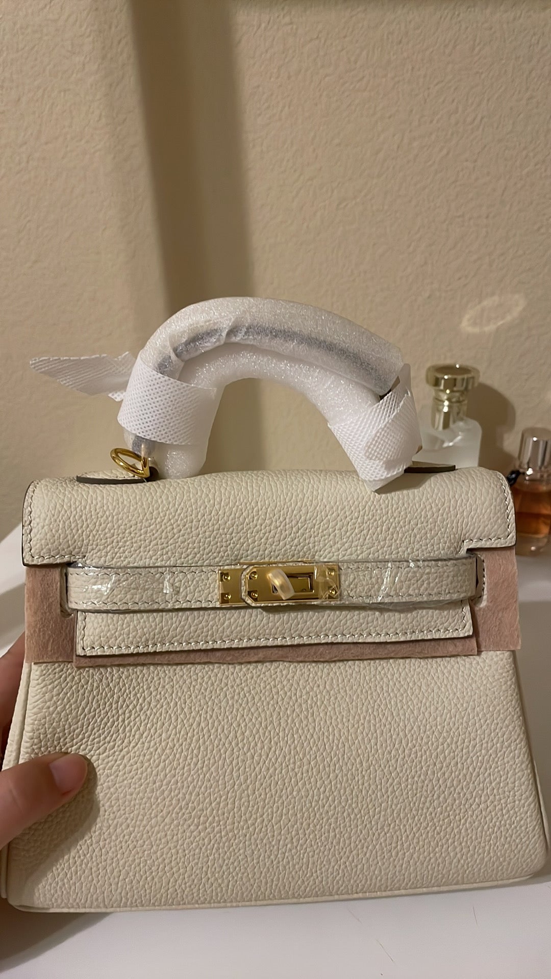 Top Handle Belted KL Satchel 20cm Cream