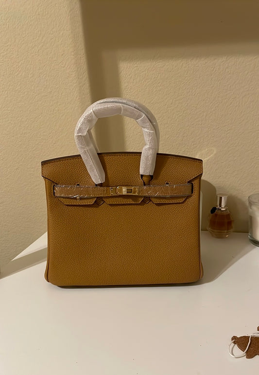 Top Handle Leather BK Satchel 25cm Biscuit