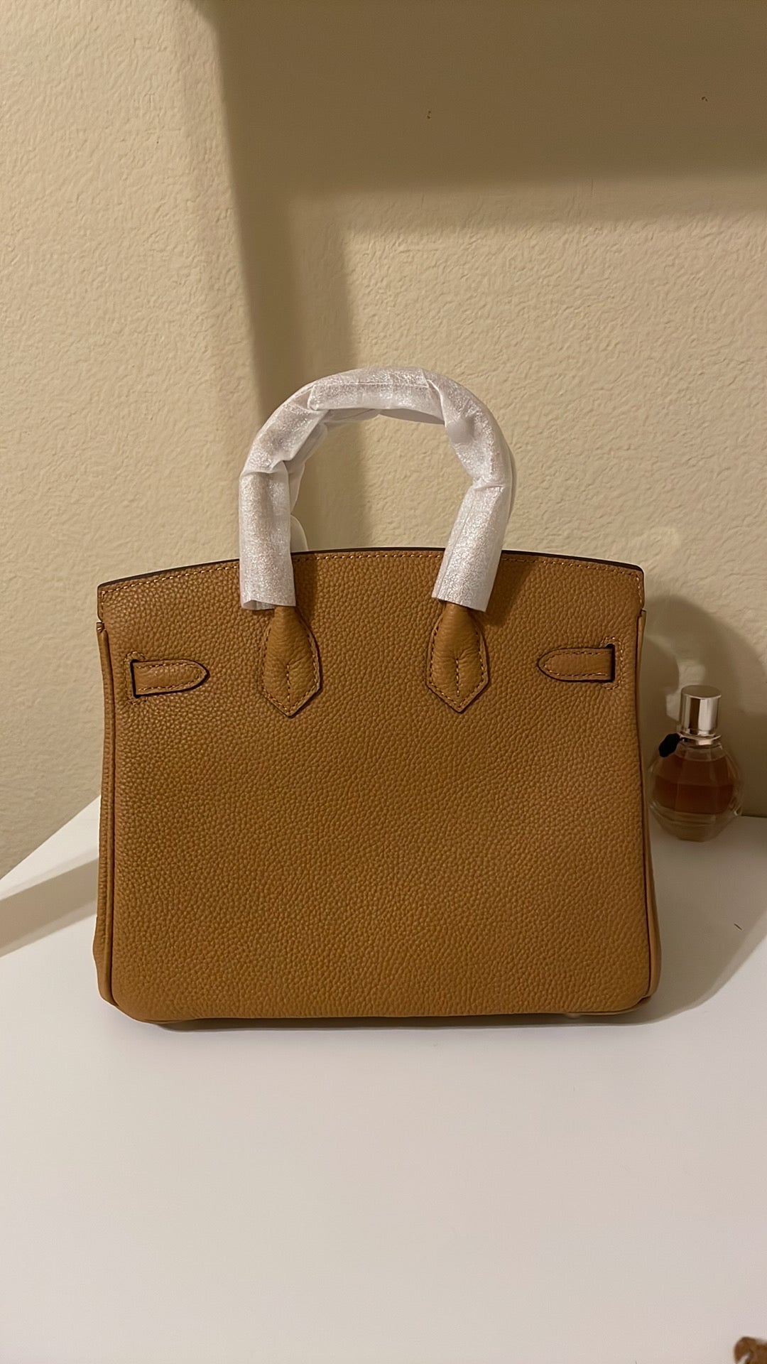 Top Handle Leather BK Satchel 25cm Biscuit