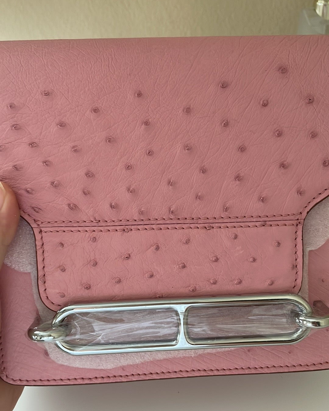 RARE Ostrich Leather Crossbody Box Bag Pink