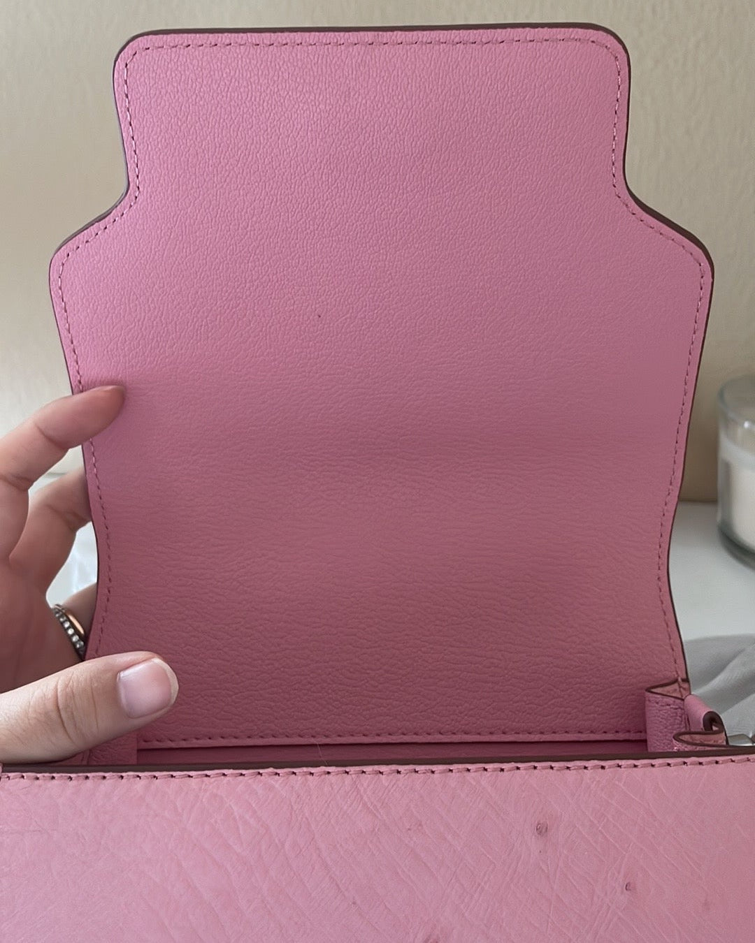 RARE Ostrich Leather Crossbody Box Bag Pink