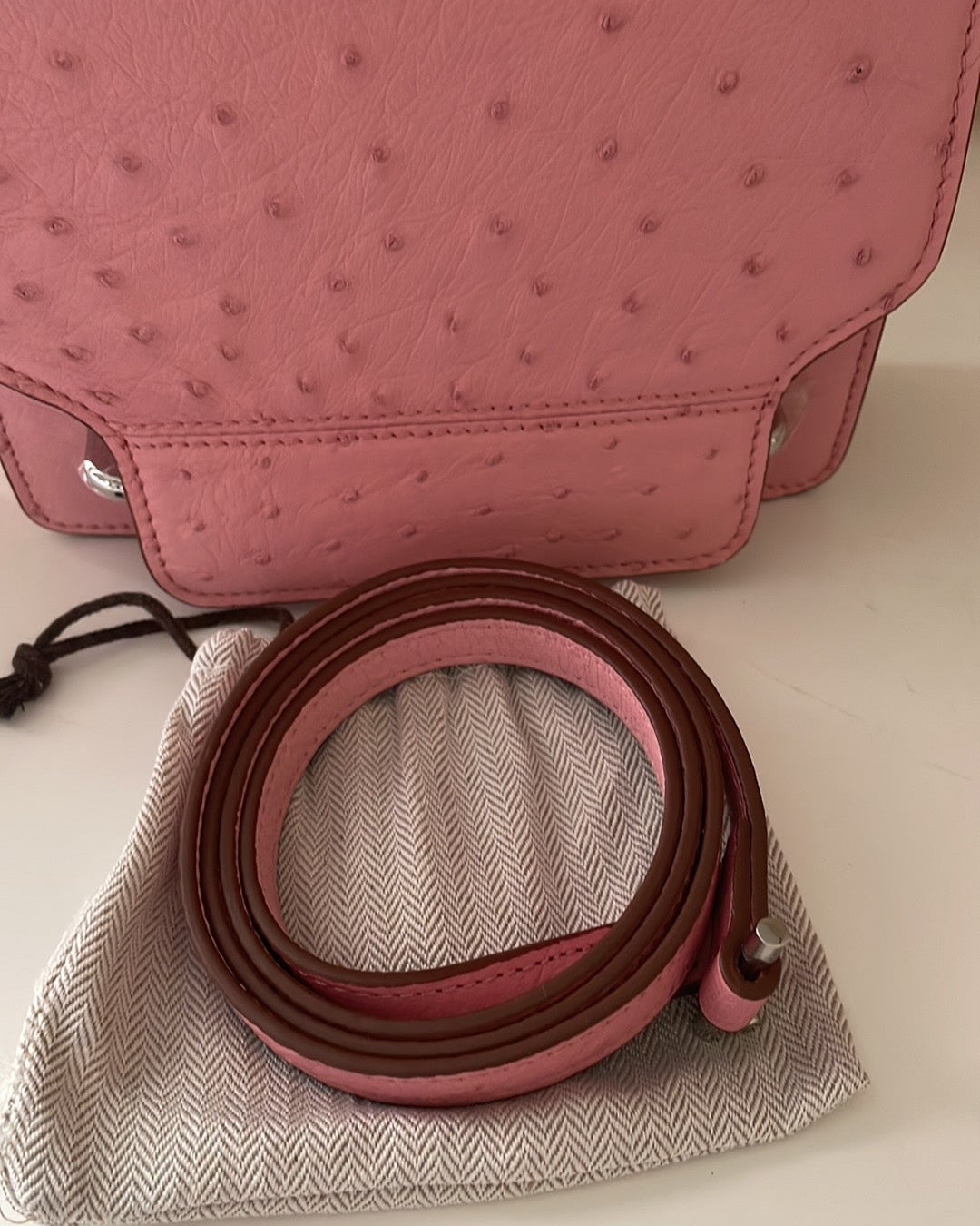 RARE Ostrich Leather Crossbody Box Bag Pink