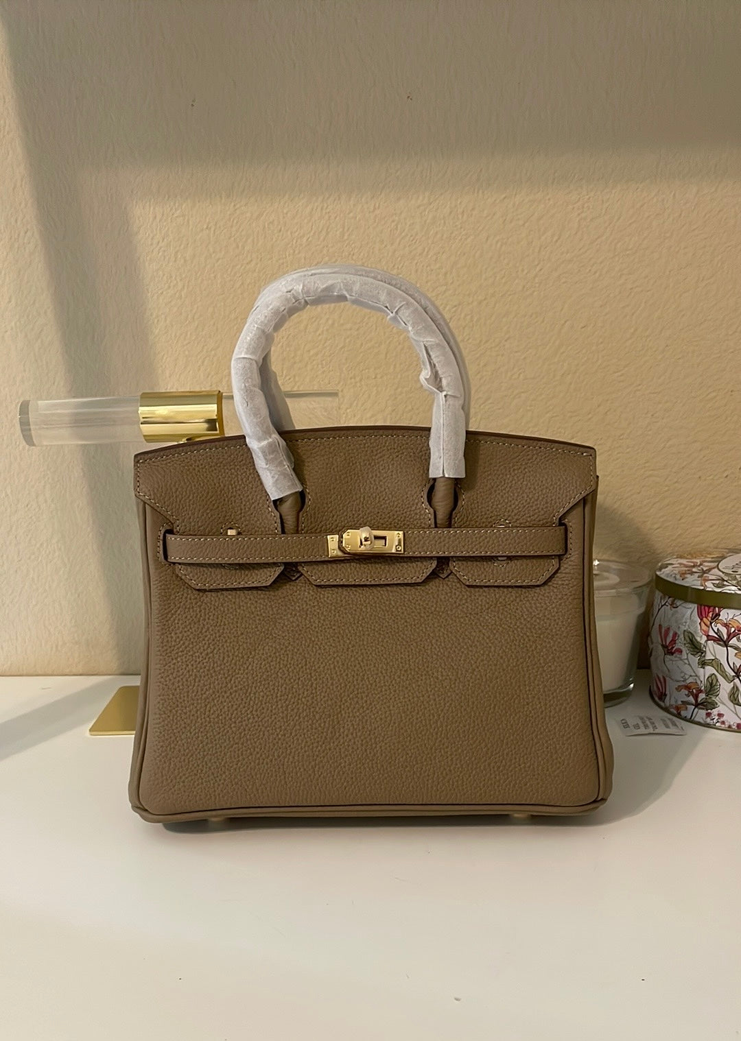 Round Top Handle Leather Satchel 25cm Etaupe