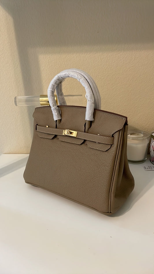 Round Top Handle Leather Satchel 25cm Etaupe