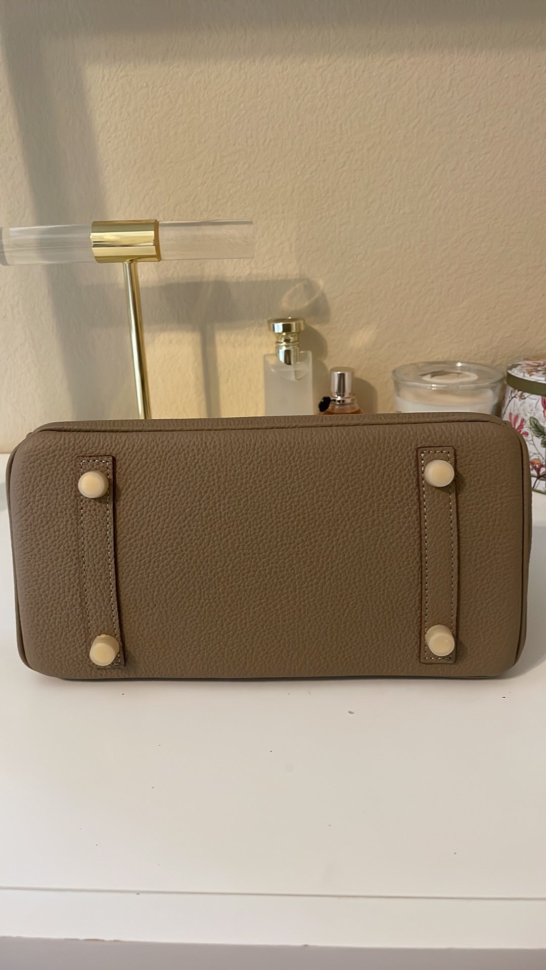 Round Top Handle Leather Satchel 25cm Etaupe