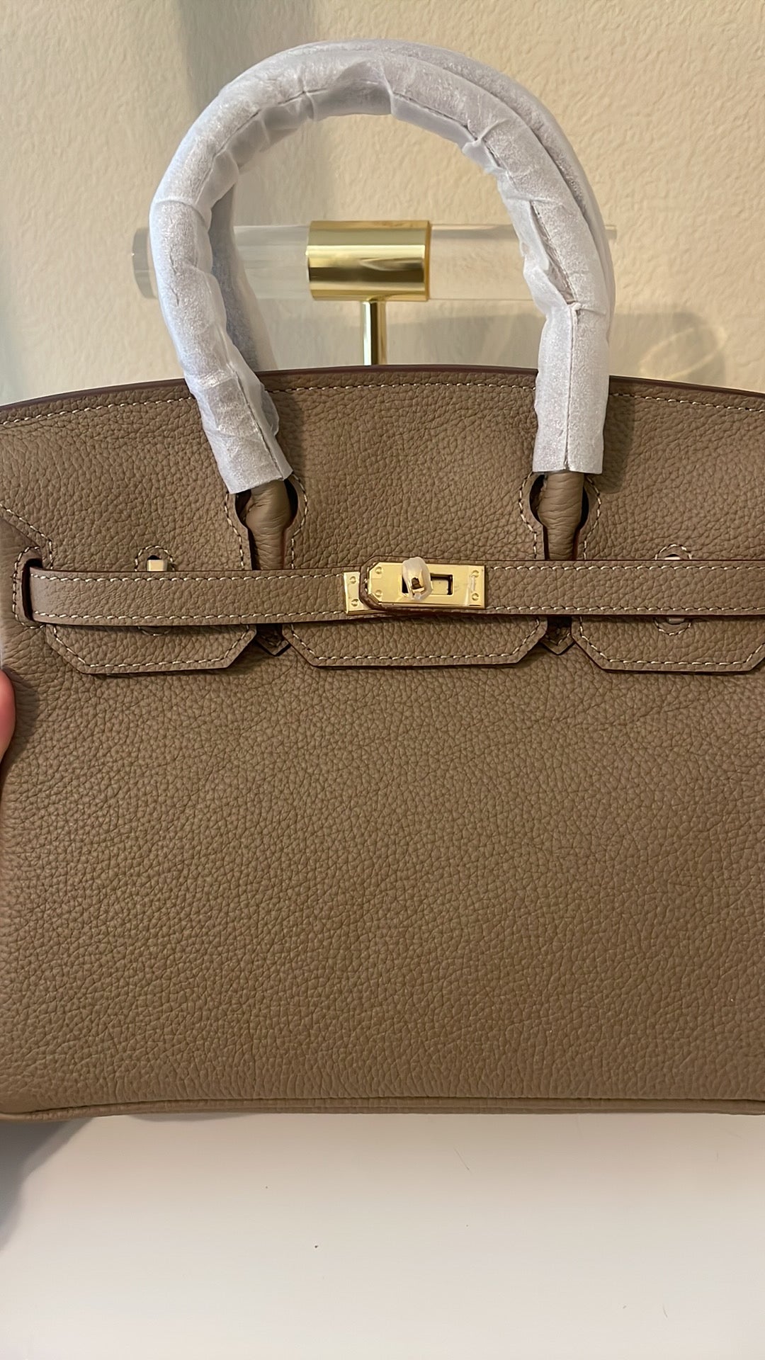 Round Top Handle Leather Satchel 25cm Etaupe