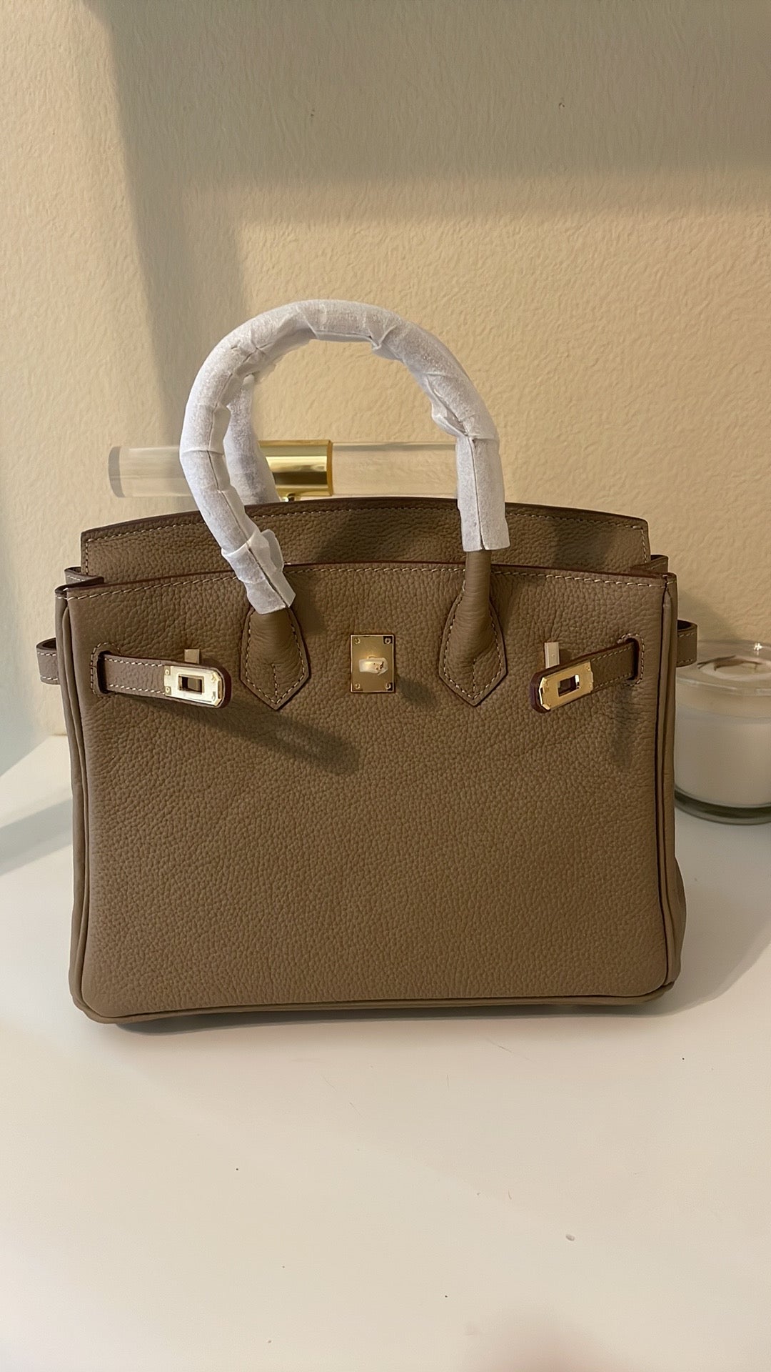 Round Top Handle Leather Satchel 25cm Etaupe