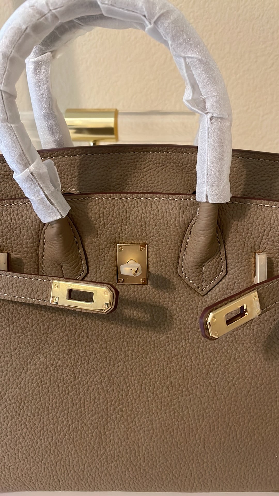 Round Top Handle Leather Satchel 25cm Etaupe