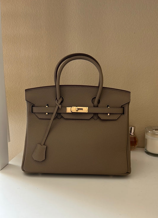 Round Top Leather Satchel 30cm Etaupe